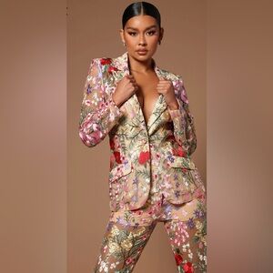 Fashion Nova Erin Embroidered Nude Blazer and Pant